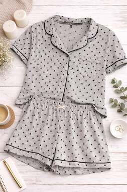 TART Intimates Women's Gray Polka Dot Short Sleeve Pajama Set